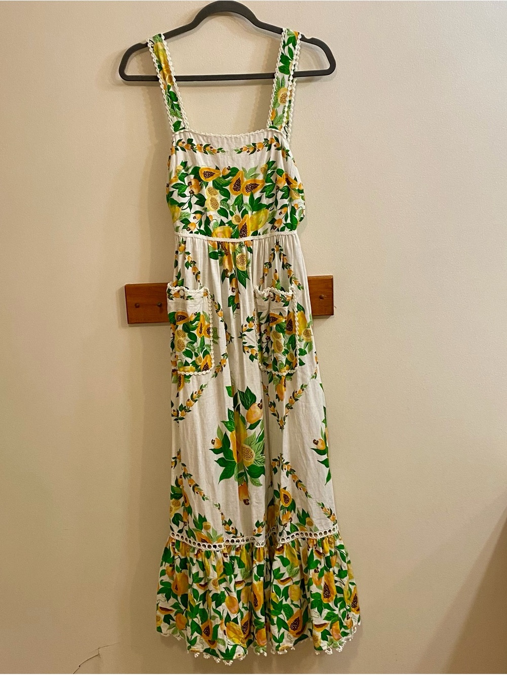 FARM Rio Papaya Salad Scarf Linen Blend Maxi Dress Off White Pockets Women XXS - Picture 14 of 17